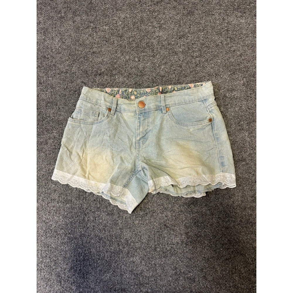 Denim Co Shorts Womens Size 10 Light Wash Lace Trim Floral Waistband Casual Boho